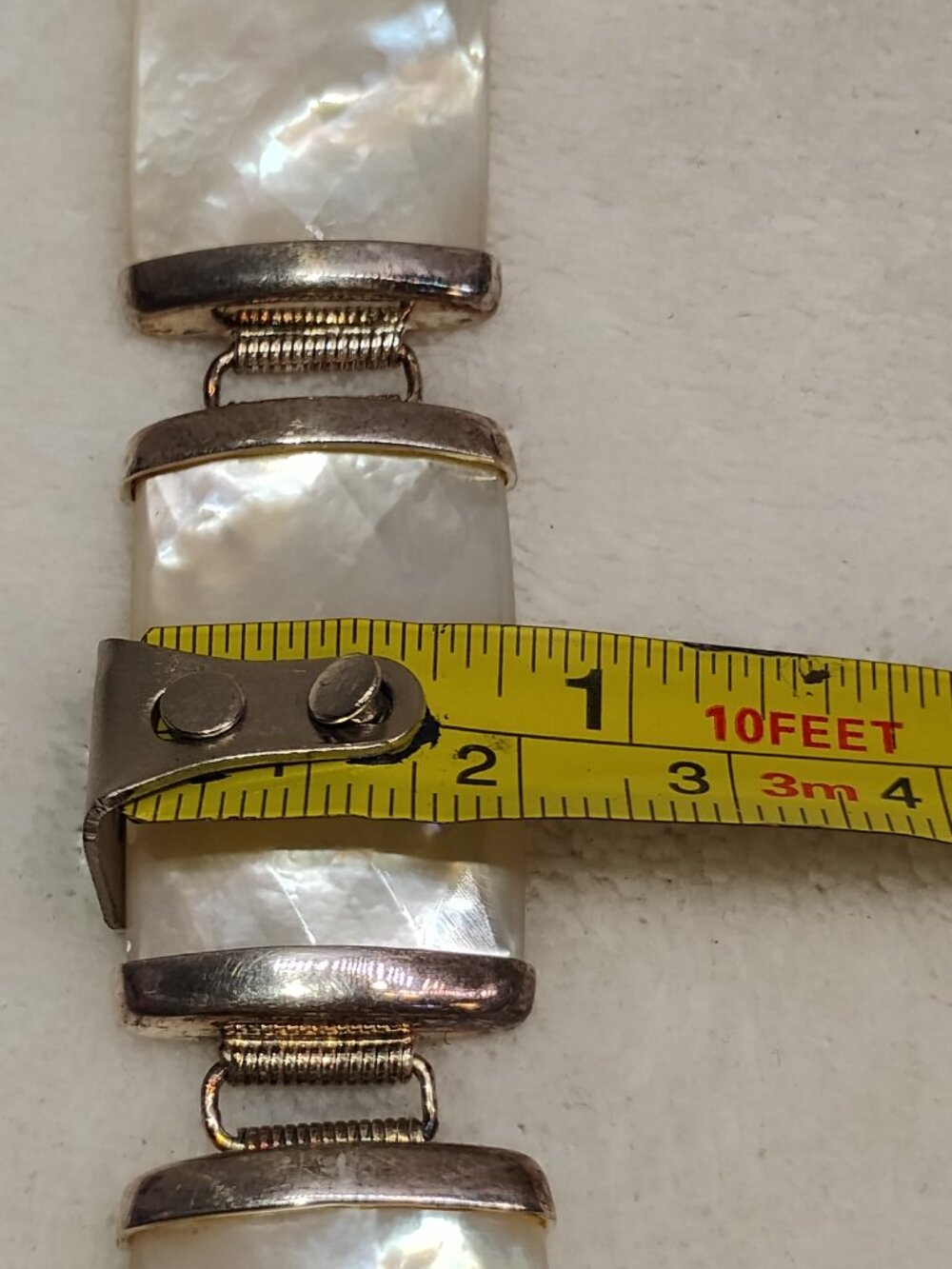 Vintage WW Hong Kong 925 Sterling Silver Mother Of Pearl Panel Link Bracelet - Picture 9 of 11